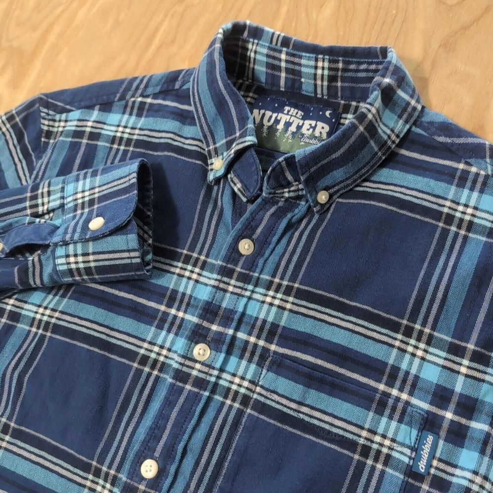 Chubbies THE NUTTER Plaid Long Sleeve Button Down Shirt (Men's Small) Blue